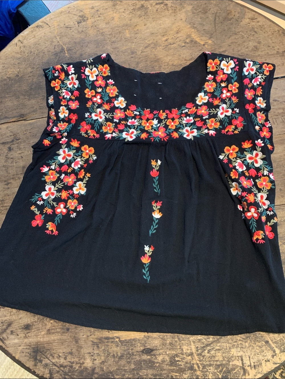 Savanna Jane Embroidered Black Floral Cap-Sleeve Top